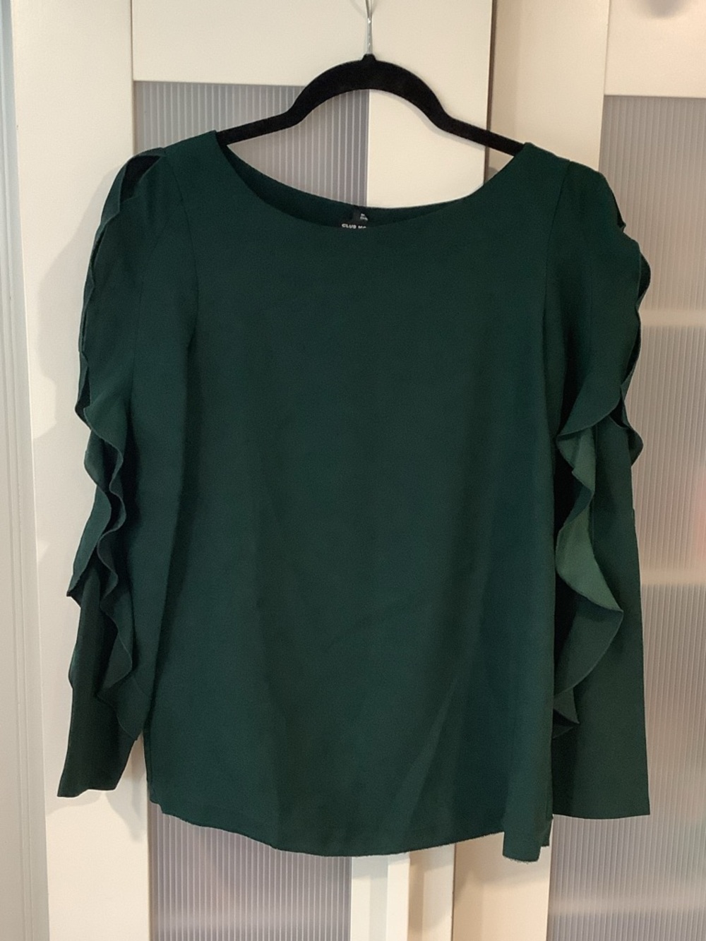 Club Monaco Dark Green Ruffle Sleeve Blouse